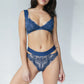 Blue stretch lace cheeky panty with side cut-outs and wide elastic band