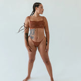 Product thumbnail Wild Lace Bralette Salted Caramel - Monique Morin   Model 5'11