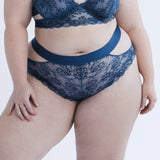 Product thumbnail Wild Lace Cheeky Panty Dark Denim Blue - Monique Morin Model 5'4