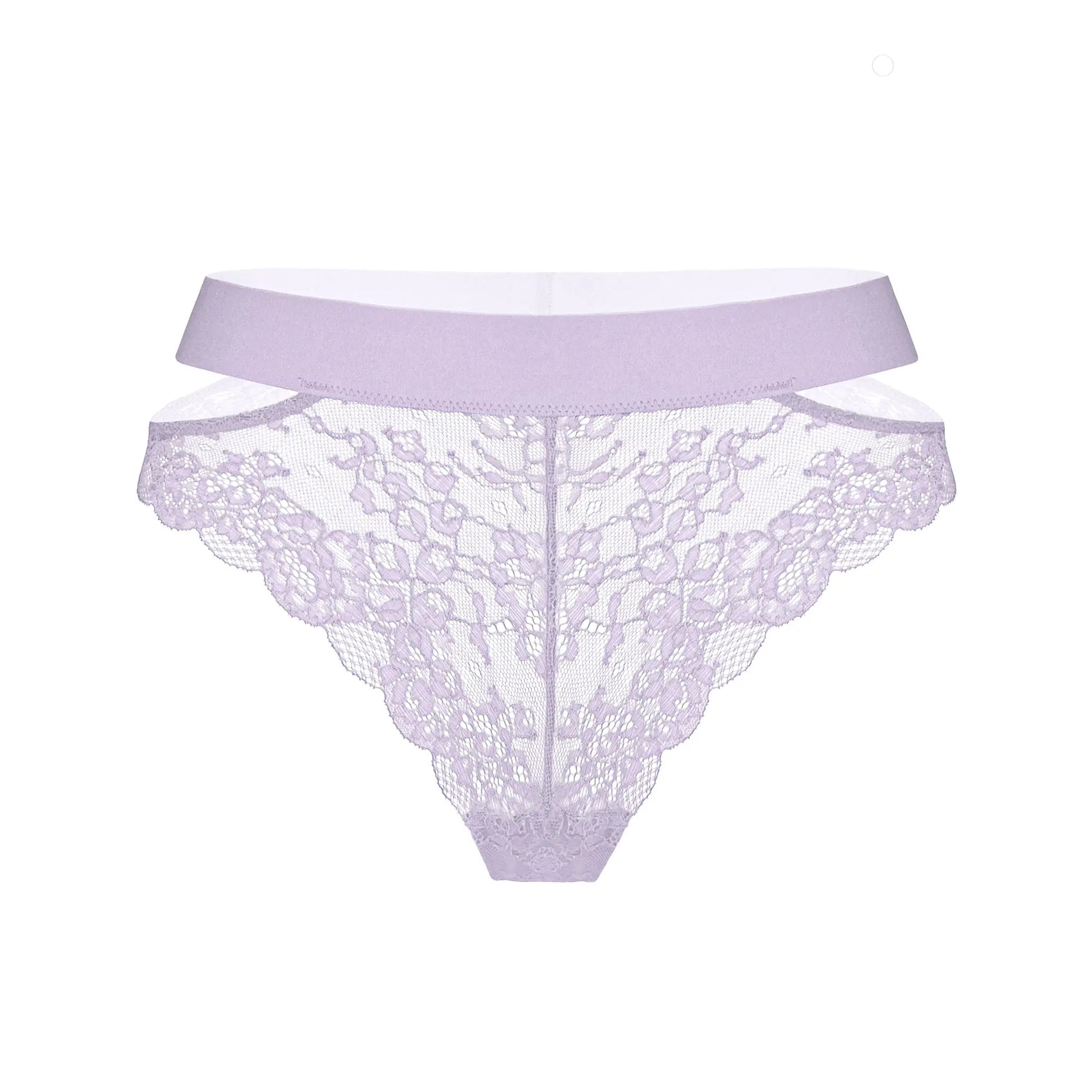 Pale purple stretch lace cheeky panty with side cut-outs and wide elastic band