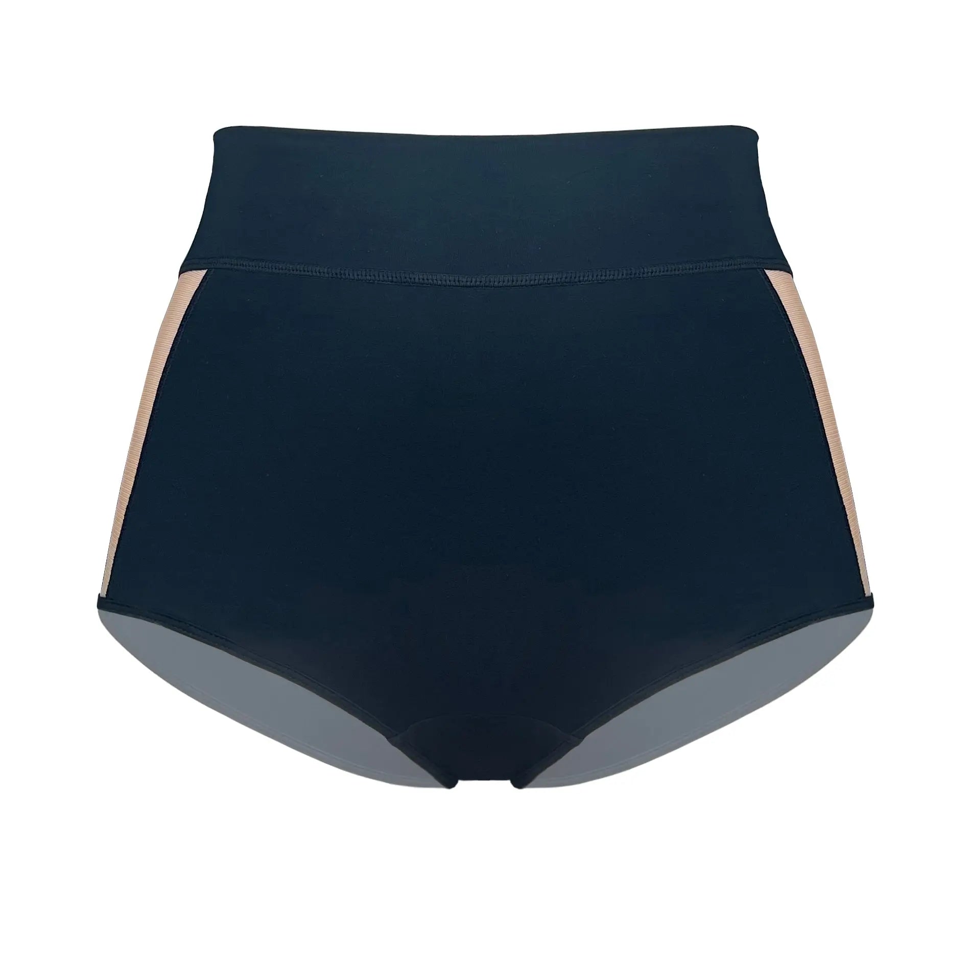 Black modal high waisted shorty brief with cutout illusion mesh panels