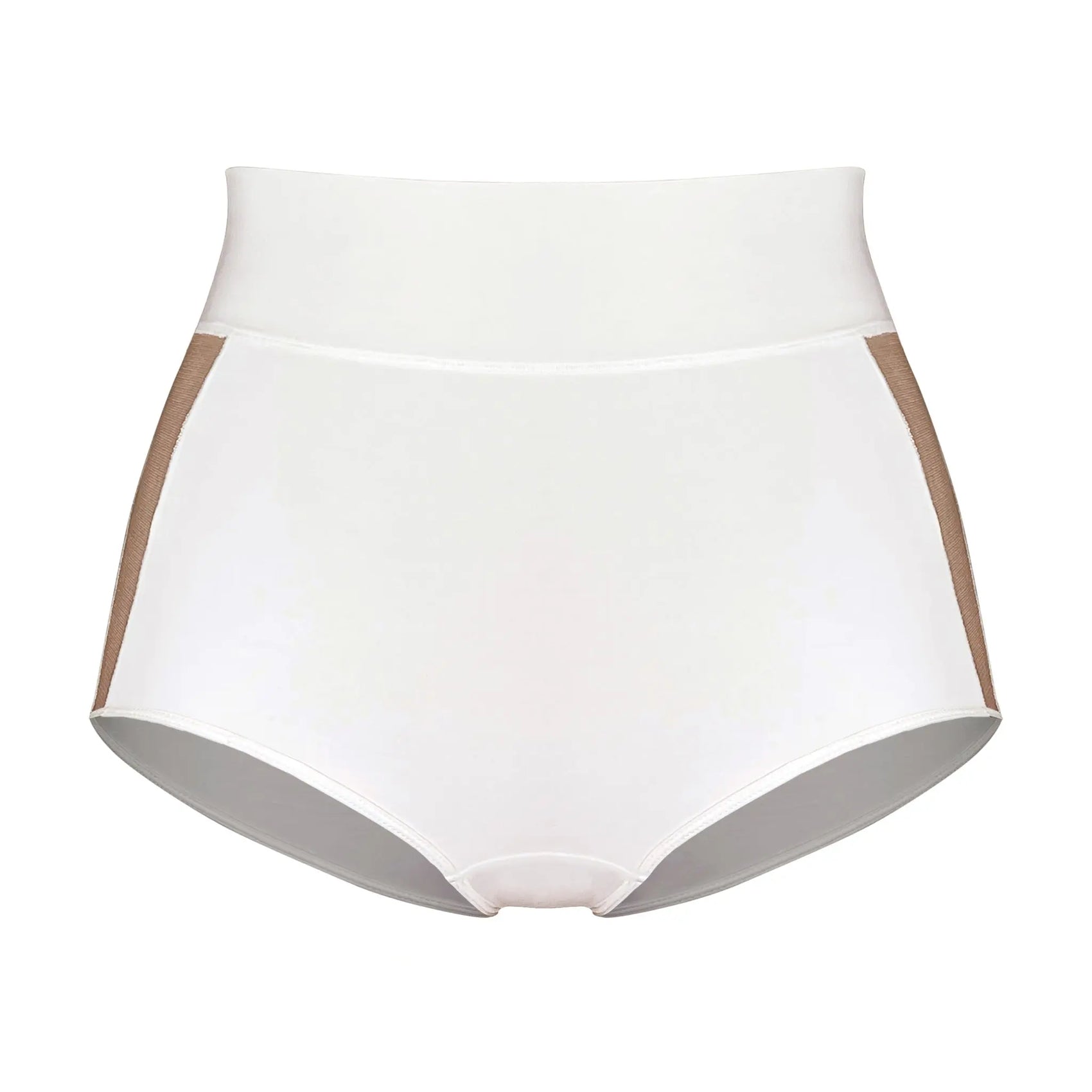White modal high waisted shorty brief with cutout illusion mesh panels