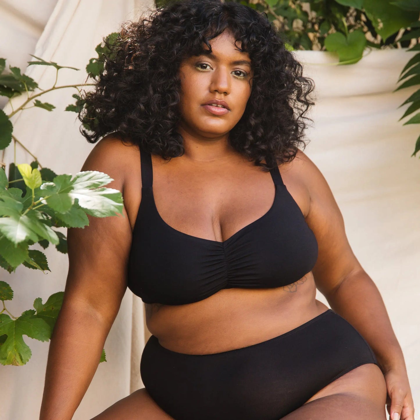 Black modal bralette in a pull-on style with adjustable straps
