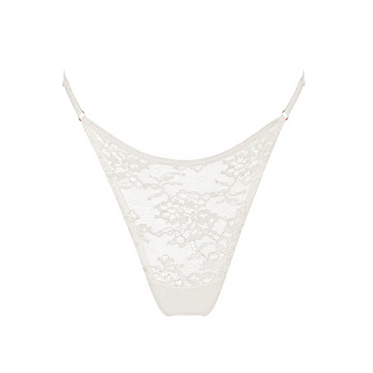 White stretch lace thong with adjustable side straps