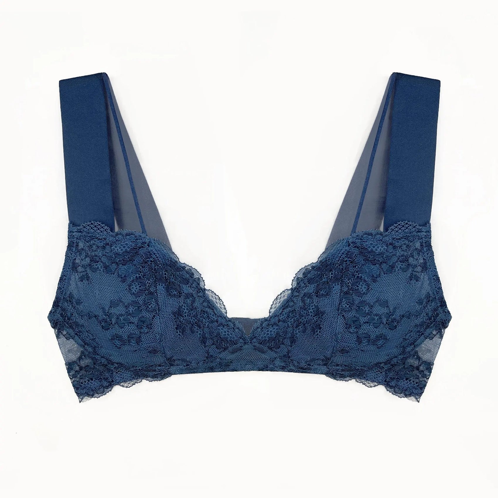 Wild Lace Plunge Bralette Dark Denim Blue - Monique Morin