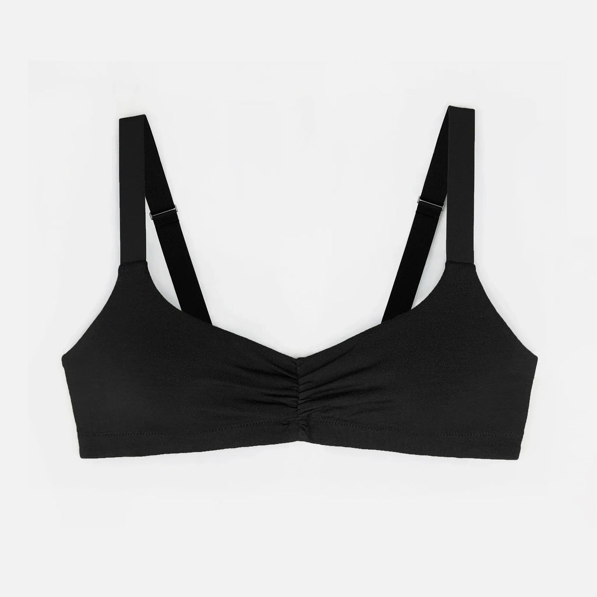Black modal bralette in a pull-on style with adjustable straps