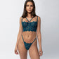 Blue lace underwire bustier with high support, adjustable straps and adjustable back closure