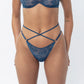 Blue stretch lace bikini with cutout design in back and adjustable side strap