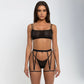 Black soft touch elastic garters with back closure and detachable leg bands
