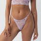 Pale purple stretch lace thong with adjustable side straps