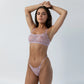 Pale purple stretch lace thong with adjustable side straps
